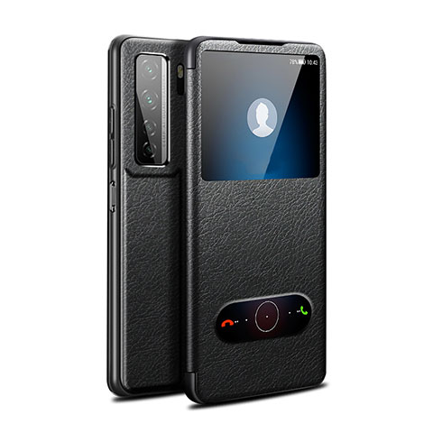Huawei P40 Lite 5G用手帳型 レザーケース スタンド カバー T01 ファーウェイ ブラック
