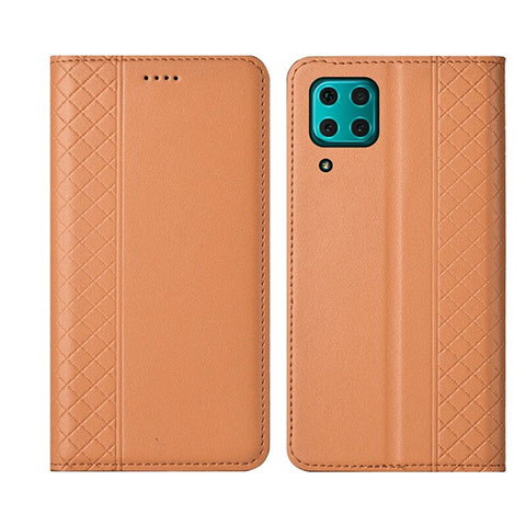 Huawei P40 Lite用手帳型 レザーケース スタンド カバー T06 ファーウェイ オレンジ