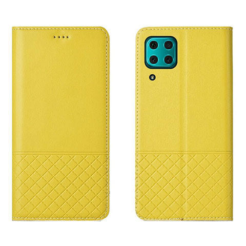 Huawei P40 Lite用手帳型 レザーケース スタンド カバー T04 ファーウェイ イエロー