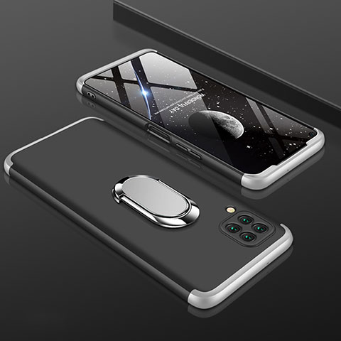 Huawei P40 Lite用ハードケース プラスチック 質感もマット 前面と背面 360度 フルカバー アンド指輪 ファーウェイ シルバー・ブラック