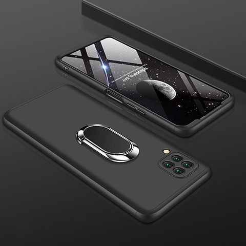 Huawei P40 Lite用ハードケース プラスチック 質感もマット 前面と背面 360度 フルカバー アンド指輪 ファーウェイ ブラック