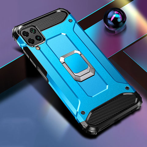 Huawei P40 Lite用ハイブリットバンパーケース プラスチック アンド指輪 マグネット式 R02 ファーウェイ ブルー