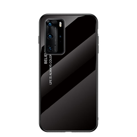 Huawei P40 Pro用ハイブリットバンパーケース プラスチック 鏡面 虹 グラデーション 勾配色 カバー H02 ファーウェイ ブラック
