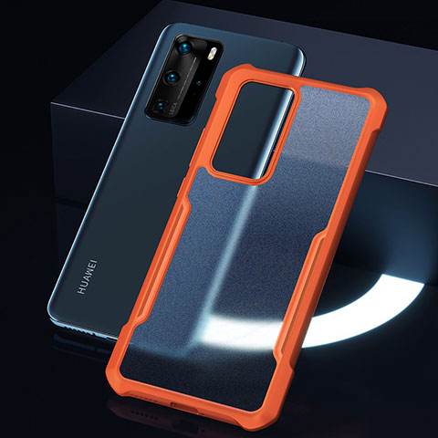 Huawei P40 Pro用ハイブリットバンパーケース クリア透明 プラスチック 鏡面 カバー N06 ファーウェイ オレンジ