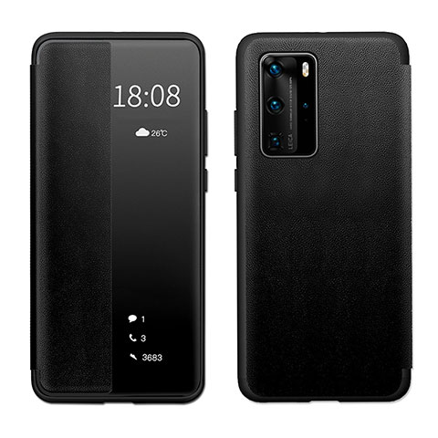 Huawei P40 Pro用手帳型 レザーケース スタンド カバー LF1 ファーウェイ ブラック