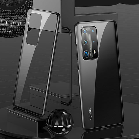 Huawei P40 Pro+ Plus用ケース 高級感 手触り良い アルミメタル 製の金属製 360度 フルカバーバンパー 鏡面 カバー T05 ファーウェイ ブラック