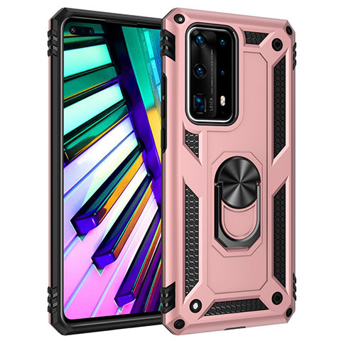 Huawei P40 Pro+ Plus用ハイブリットバンパーケース プラスチック アンド指輪 マグネット式 C01 ファーウェイ ローズゴールド