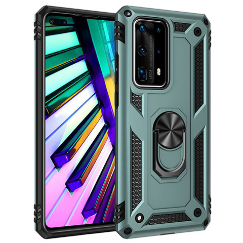 Huawei P40 Pro+ Plus用ハイブリットバンパーケース プラスチック アンド指輪 マグネット式 C01 ファーウェイ グリーン