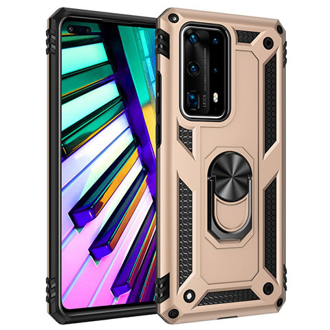 Huawei P40 Pro+ Plus用ハイブリットバンパーケース プラスチック アンド指輪 マグネット式 C01 ファーウェイ ゴールド