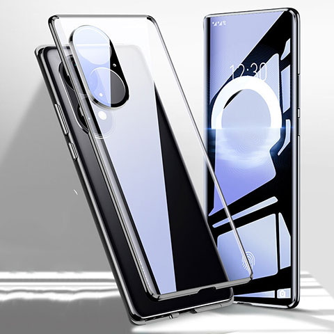 Huawei P50 Pro用ケース 高級感 手触り良い アルミメタル 製の金属製 360度 フルカバーバンパー 鏡面 カバー P01 ファーウェイ ブラック