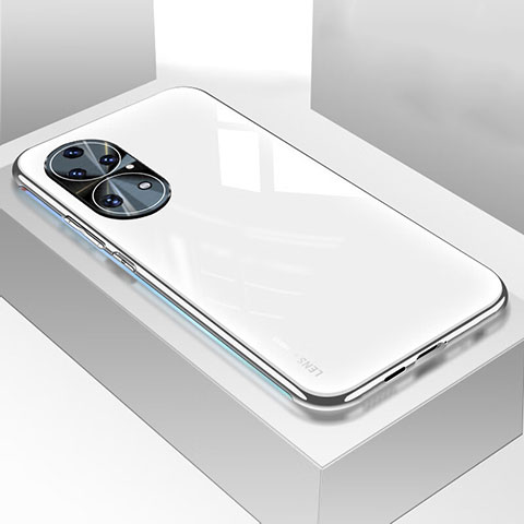Huawei P50 Pro用ハイブリットバンパーケース プラスチック 鏡面 カバー ファーウェイ ホワイト