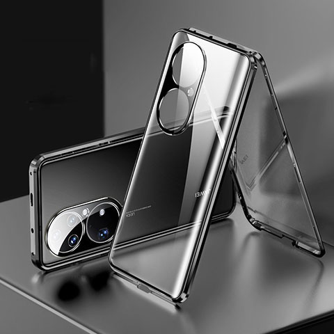 Huawei P50 Pro用ケース 高級感 手触り良い アルミメタル 製の金属製 360度 フルカバーバンパー 鏡面 カバー ファーウェイ ブラック