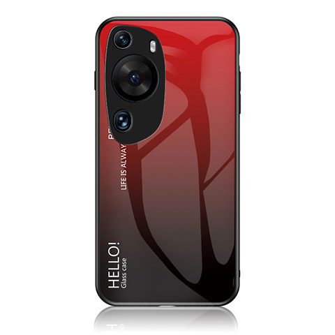 Huawei P60 Art用ハイブリットバンパーケース プラスチック 鏡面 虹 グラデーション 勾配色 カバー LS1 ファーウェイ レッド