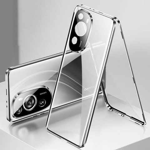 Huawei P60 Art用ケース 高級感 手触り良い アルミメタル 製の金属製 360度 フルカバーバンパー 鏡面 カバー ファーウェイ シルバー