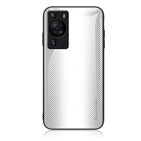 Huawei P60用ハイブリットバンパーケース プラスチック 鏡面 虹 グラデーション 勾配色 カバー JM1 ファーウェイ ホワイト