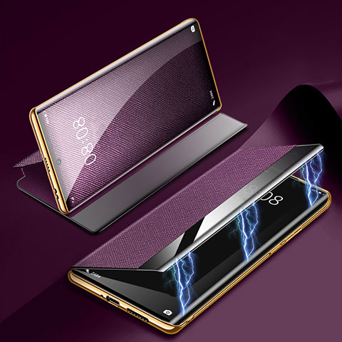 Huawei P60用手帳型 レザーケース スタンド カバー Z01 ファーウェイ パープル