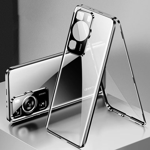 Huawei P60用ケース 高級感 手触り良い アルミメタル 製の金属製 360度 フルカバーバンパー 鏡面 カバー ファーウェイ ブラック