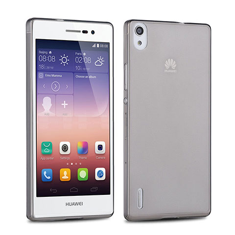 Huawei P7 Dual SIM用極薄ソフトケース シリコンケース 耐衝撃 全面保護 クリア透明 ファーウェイ グレー