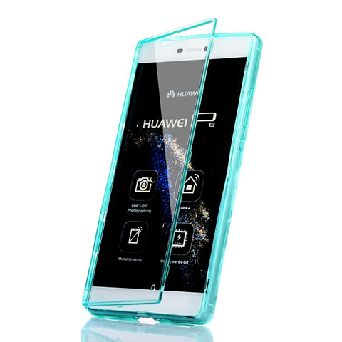 Huawei P8用ソフトケース フルカバー クリア透明 ファーウェイ ブルー