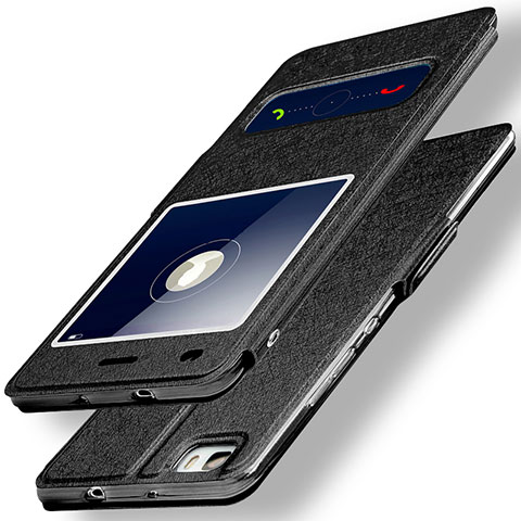 Huawei P8 Lite用手帳型 レザーケース スタンド ファーウェイ ブラック