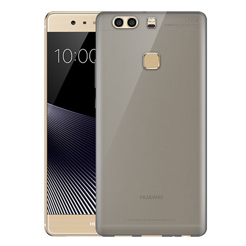 Huawei P9用極薄ソフトケース シリコンケース 耐衝撃 全面保護 クリア透明 T07 ファーウェイ グレー