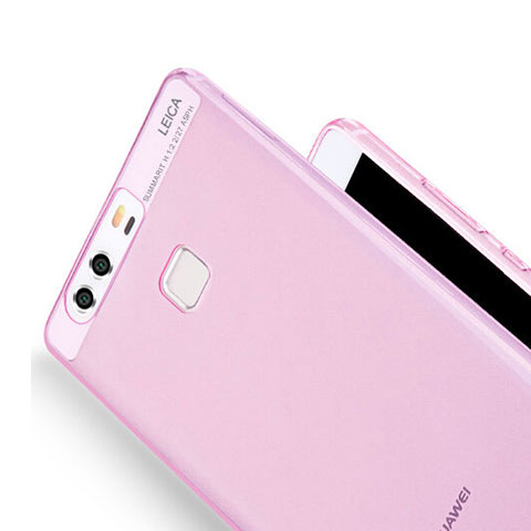 Huawei P9 Plus用極薄ソフトケース シリコンケース 耐衝撃 全面保護 クリア透明 ファーウェイ ピンク