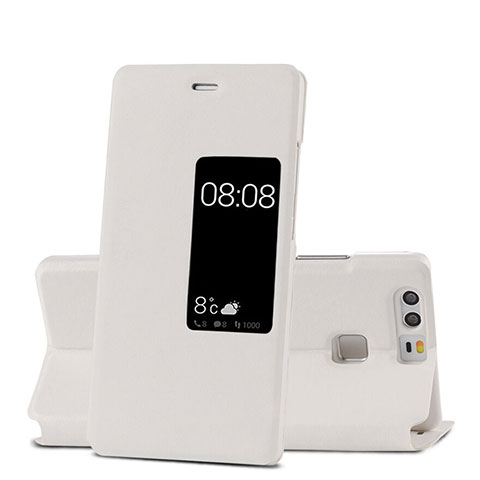 Huawei P9 Plus用手帳型 レザーケース スタンド ファーウェイ ホワイト