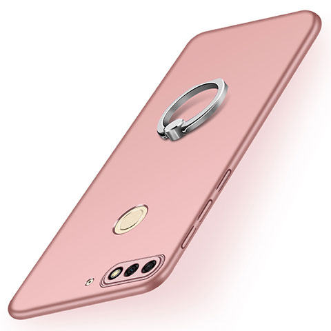 Huawei Y7 (2018)用ハードケース プラスチック 質感もマット アンド指輪 A02 ファーウェイ ローズゴールド
