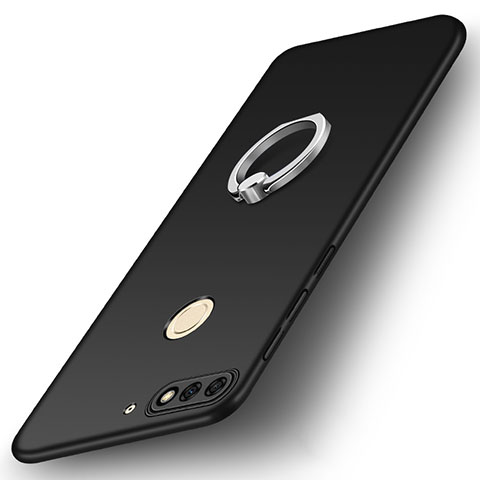 Huawei Y7 (2018)用ハードケース プラスチック 質感もマット アンド指輪 A02 ファーウェイ ブラック