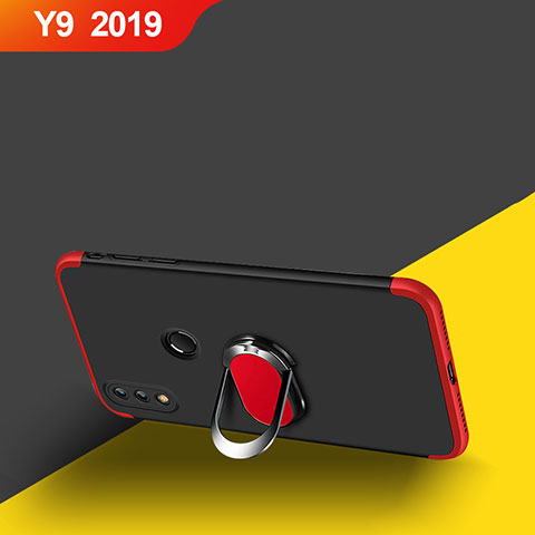 Huawei Y9 (2019)用ハードケース プラスチック 質感もマット 前面と背面 360度 フルカバー アンド指輪 マグネット式 ファーウェイ レッド・ブラック