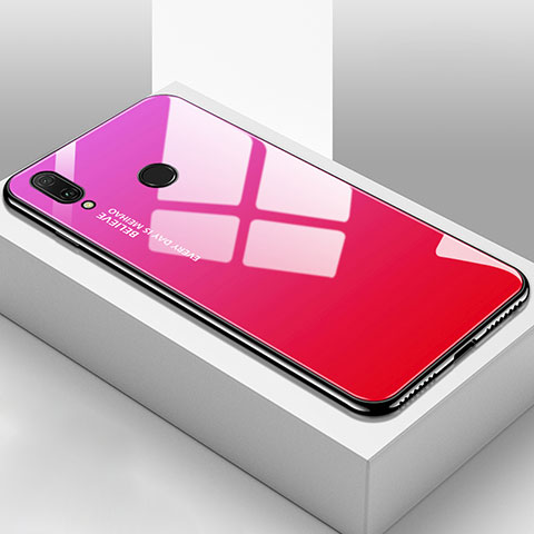 Huawei Y9 (2019)用ハイブリットバンパーケース プラスチック 鏡面 虹 グラデーション 勾配色 カバー ファーウェイ ローズレッド