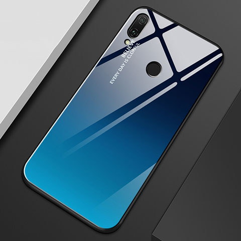 Huawei Y9 (2019)用ハイブリットバンパーケース プラスチック 鏡面 虹 グラデーション 勾配色 カバー M01 ファーウェイ ネイビー