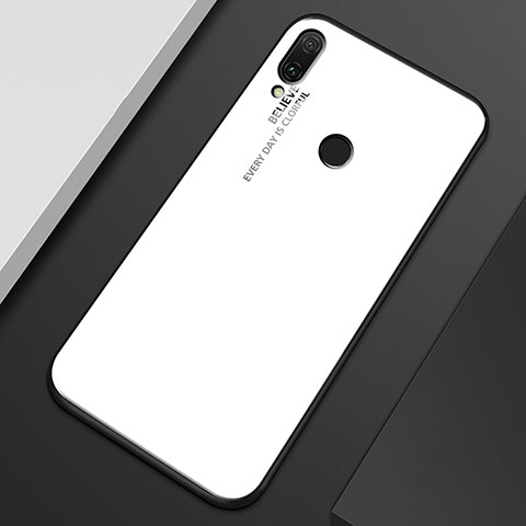 Huawei Y9 (2019)用ハイブリットバンパーケース プラスチック 鏡面 虹 グラデーション 勾配色 カバー M01 ファーウェイ ホワイト