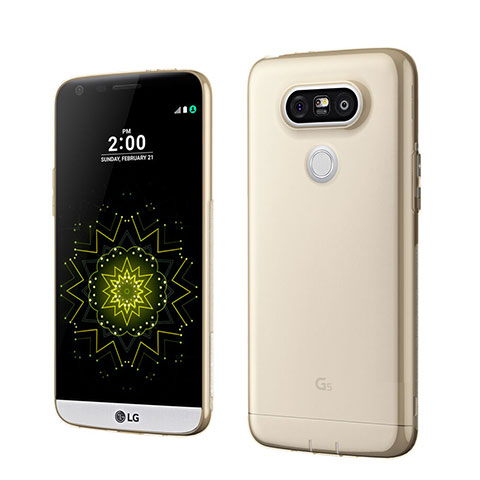 LG G5用極薄ソフトケース シリコンケース 耐衝撃 全面保護 クリア透明 LG ゴールド