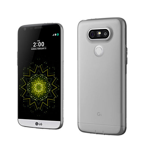 LG G5用極薄ソフトケース シリコンケース 耐衝撃 全面保護 クリア透明 LG グレー