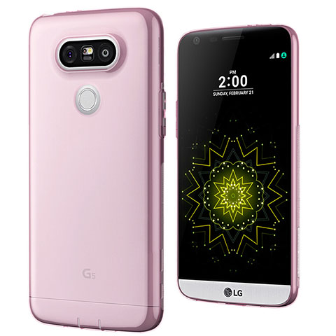 LG G5用極薄ソフトケース シリコンケース 耐衝撃 全面保護 クリア透明 T02 LG ピンク