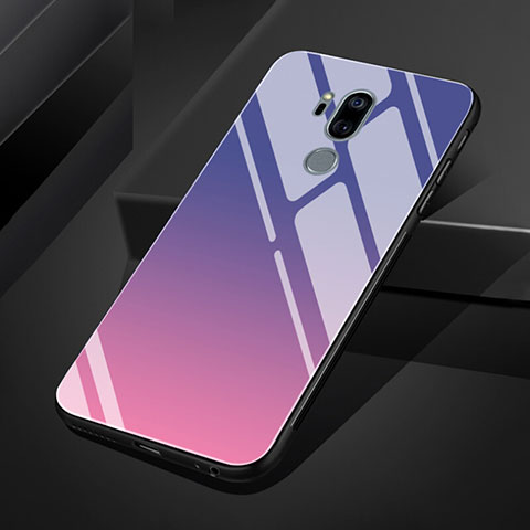 LG G7用ハイブリットバンパーケース プラスチック 鏡面 虹 グラデーション 勾配色 カバー LG パープル