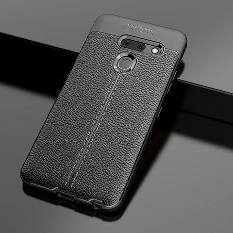 LG G8 ThinQ用シリコンケース ソフトタッチラバー レザー柄 カバー LG ブラック