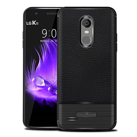 LG K11用シリコンケース ソフトタッチラバー レザー柄 LG ブラック