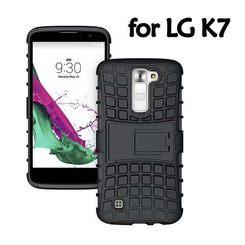 LG K7用ハイブリットバンパーケース スタンド プラスチック LG ブラック