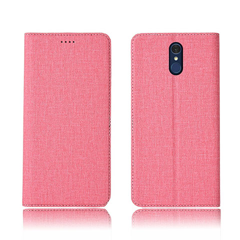 LG Q7用手帳型 布 スタンド LG ピンク