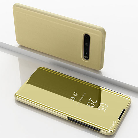 LG V60 ThinQ 5G用手帳型 レザーケース スタンド 鏡面 カバー LG ゴールド