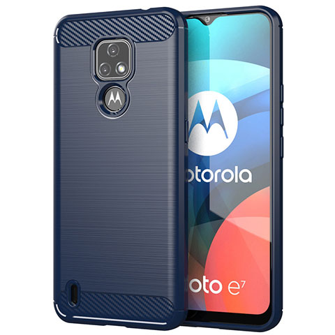 Motorola Moto E7 (2020)用シリコンケース ソフトタッチラバー ライン カバー モトローラ ネイビー
