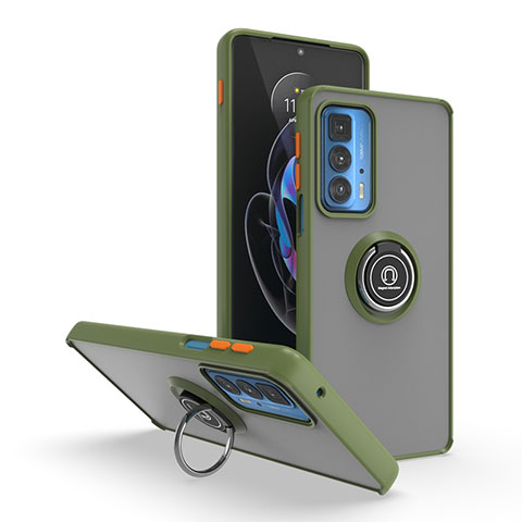 Motorola Moto Edge 20 Pro 5G用ハイブリットバンパーケース プラスチック アンド指輪 マグネット式 S04 モトローラ グリーン