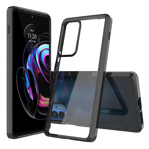 Motorola Moto Edge S Pro 5G用ハイブリットバンパーケース クリア透明 プラスチック 鏡面 カバー モトローラ ブラック