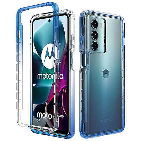 Motorola Moto Edge S30 5G用前面と背面 360度 フルカバー 極薄ソフトケース シリコンケース 耐衝撃 全面保護 バンパー 勾配色 透明 モトローラ ネイビー