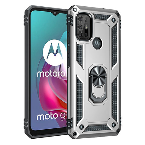 Motorola Moto G10用ハイブリットバンパーケース プラスチック アンド指輪 マグネット式 モトローラ シルバー