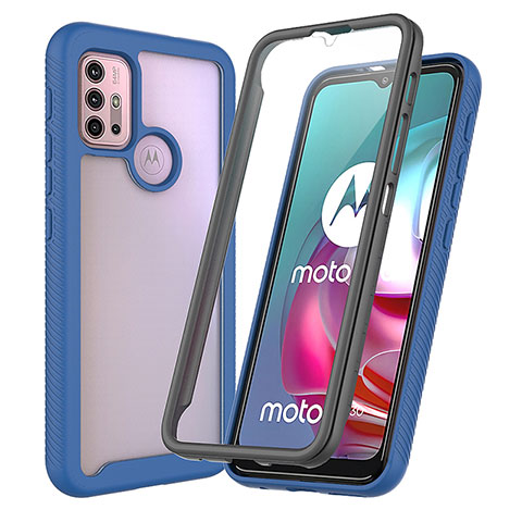 Motorola Moto G10用360度 フルカバー ハイブリットバンパーケース クリア透明 プラスチック カバー ZJ3 モトローラ ネイビー