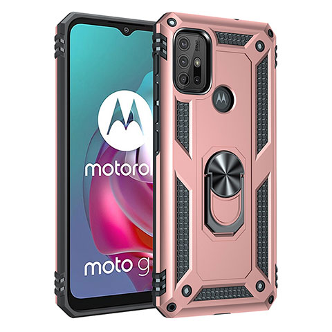 Motorola Moto G10 Power用ハイブリットバンパーケース プラスチック アンド指輪 マグネット式 モトローラ ローズゴールド
