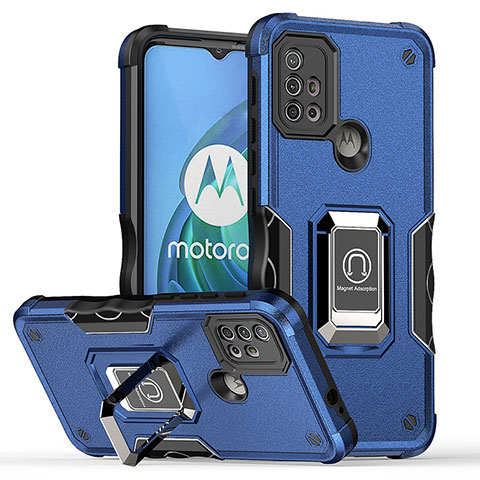 Motorola Moto G10 Power用ハイブリットバンパーケース プラスチック アンド指輪 マグネット式 S05 モトローラ ネイビー
